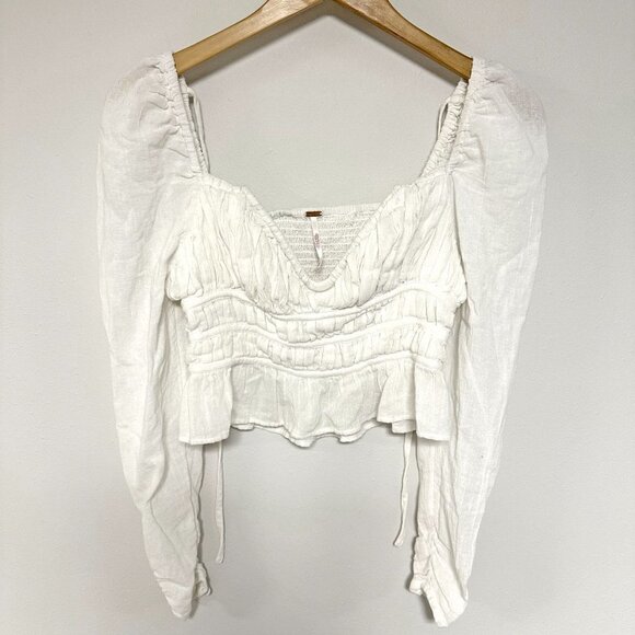 Free People Chloe Smocked Tie Neck Cotton Top - Picture 4 of 11